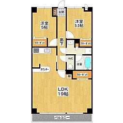 ロイヤルガーデンマナベ 4階2LDKの間取り