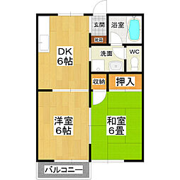 シャルル 2階2DKの間取り