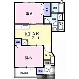 ベルフラワーＥ 1階2DKの間取り