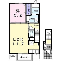 さくらクレッセル 2階1LDKの間取り