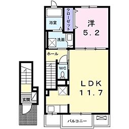 さくらクレッセル 2階1LDKの間取り