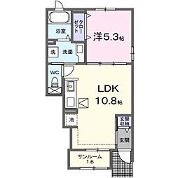さくらクレッセル 1階1LDKの間取り