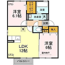 クラシオンB 2階2LDKの間取り