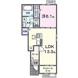 カーサ・イリーデII 1階1LDKの間取り