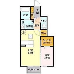 伊佐山ハイツ 1階1LDKの間取り
