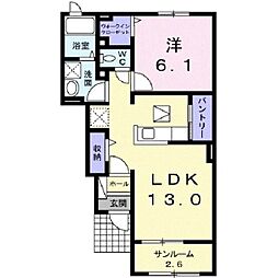 ラ・メゾン・リアンジュ　II 1階1LDKの間取り