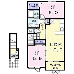 ベルエキップIII 2階2LDKの間取り