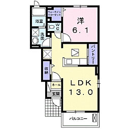 エムズ　サニーガーデンXI(宍塚） 1階1LDKの間取り