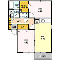 エバーグリーンハイツI・II 1階2DKの間取り