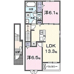 ルミナーレ荒川沖　I 2階2LDKの間取り