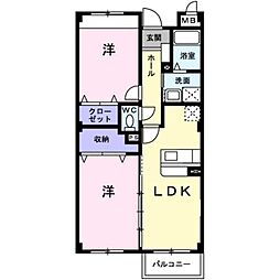プロスペリティ・参番館 2階2LDKの間取り