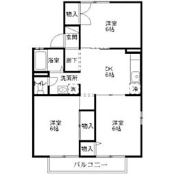 セジュール広瀬B 3DKの間取図画像