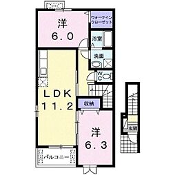 カーサ・セレーノA 2LDKの間取図画像
