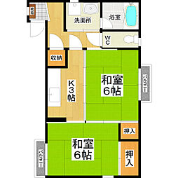 原コーポ 2Kの間取図画像