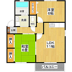セジュール田中2B 2LDKの間取図画像