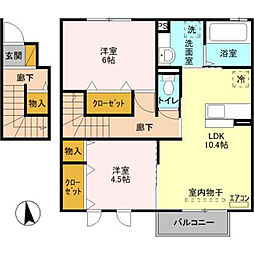 セジュールクレスト 2LDKの間取図画像