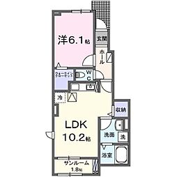アイランドヒルズ右籾 II 1LDKの間取図画像