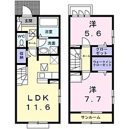 K.Z will H 2LDKの間取図画像