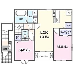 かすみがうら市下稲吉アパート 2LDKの間取図画像