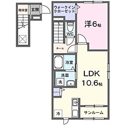 サンフルールI 1LDKの間取図画像
