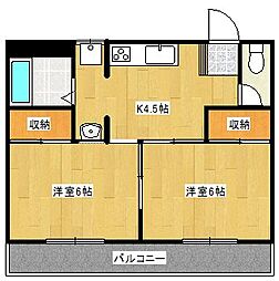 ルーシッド仲沖 2Kの間取図画像