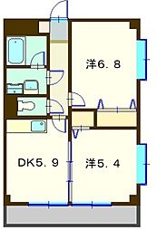 岸根公園サザンヒルズ1号館 2DKの間取図画像