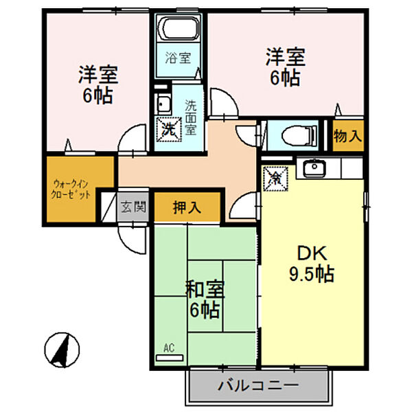 ヴィルクレール A203｜富山県富山市中川原(賃貸アパート3DK・2階・65.46㎡)の写真 その2