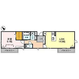 ドエル24 2階1LDKの間取り