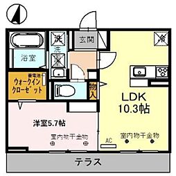 アズ・アールヴォリ町村 1階1LDKの間取り
