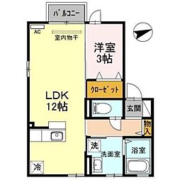 さくらハウス石金 1階1LDKの間取り