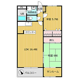フロラシオン来夢 3階2LDKの間取り