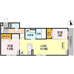 カーサ ファミール 2階2LDKの間取り