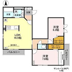 エクラ・シャンス 2階2LDKの間取り