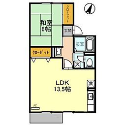 エスポワール下轡田 1階1LDKの間取り