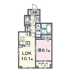 リヒトミューレ 1階1LDKの間取り