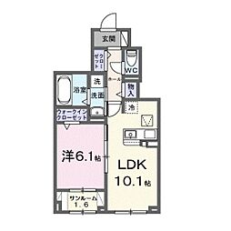 リヒトミューレ 1階1LDKの間取り