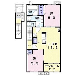 ラパン町村I 2階2LDKの間取り