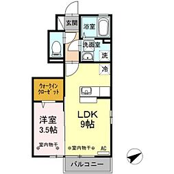 プレジール町新 2階1LDKの間取り