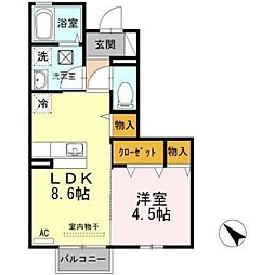 D-room下堀 1階1LDKの間取り