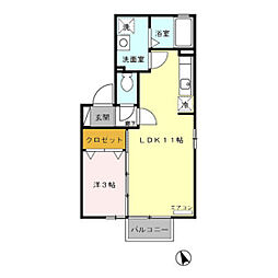 グレース婦中 2階1LDKの間取り