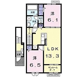 アンシャンテV 2階2LDKの間取り