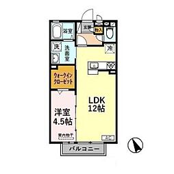 リビングタウン下新北町 2階1LDKの間取り