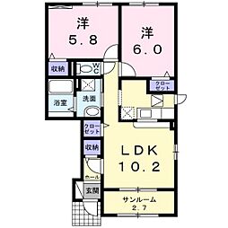 ミント 1階2LDKの間取り