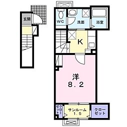 ヴィラージュ　フェリス 2階1Kの間取り