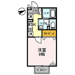 ルミエールM 2階1Kの間取り