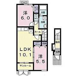 カレント 2階2LDKの間取り