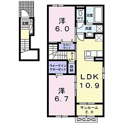 アクール 2階2LDKの間取り