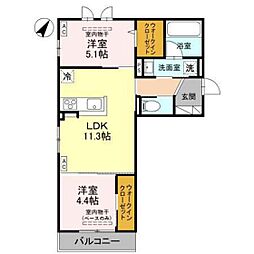D-Grande下轡田　C 203 2階2LDKの間取り