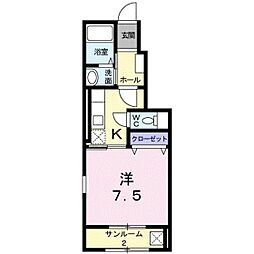 ネスト・カトー 1階1Kの間取り