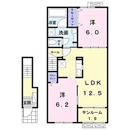 ニューバンブス4 2LDKの間取図画像